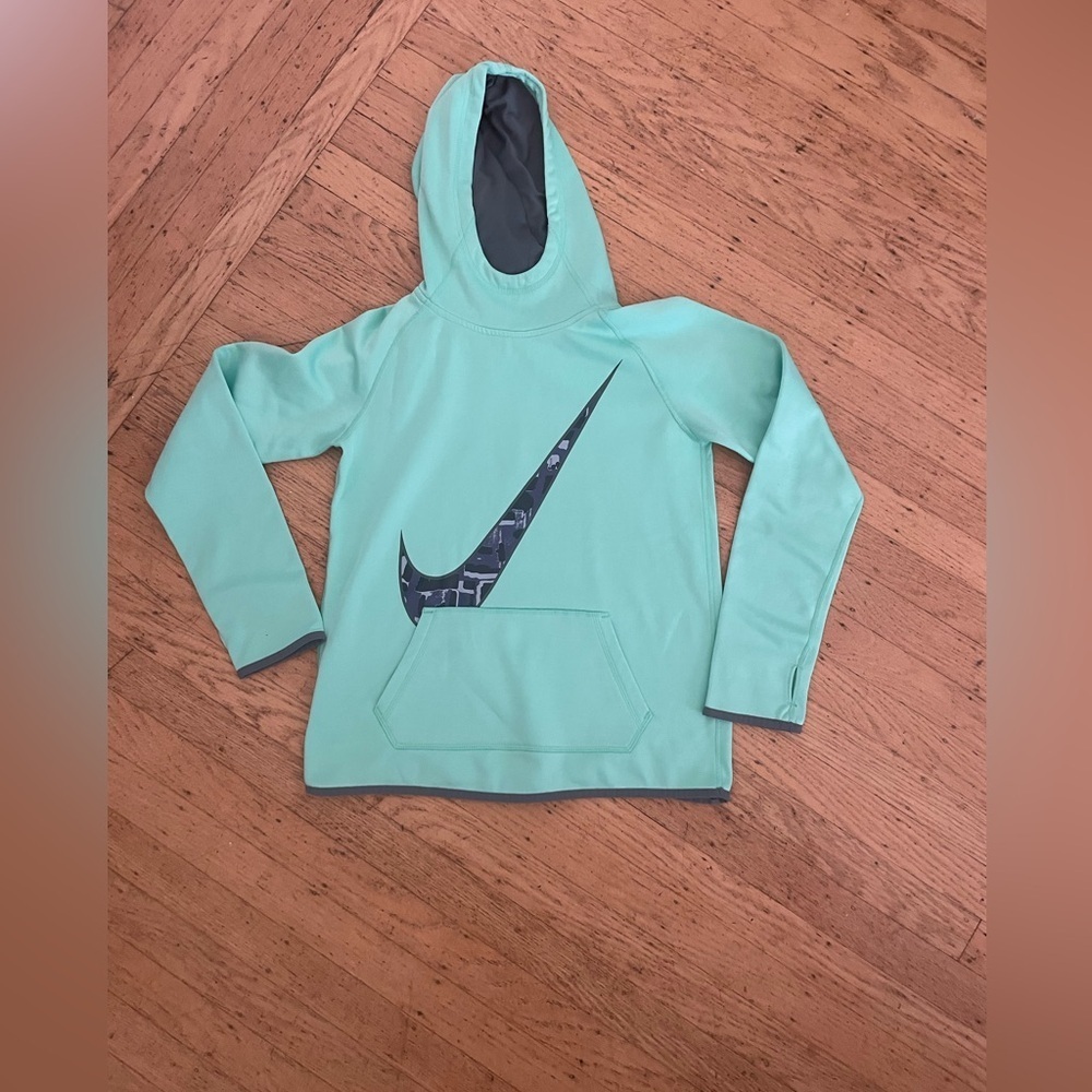 Nike teal Hoodie with thumb holes and funnel neck